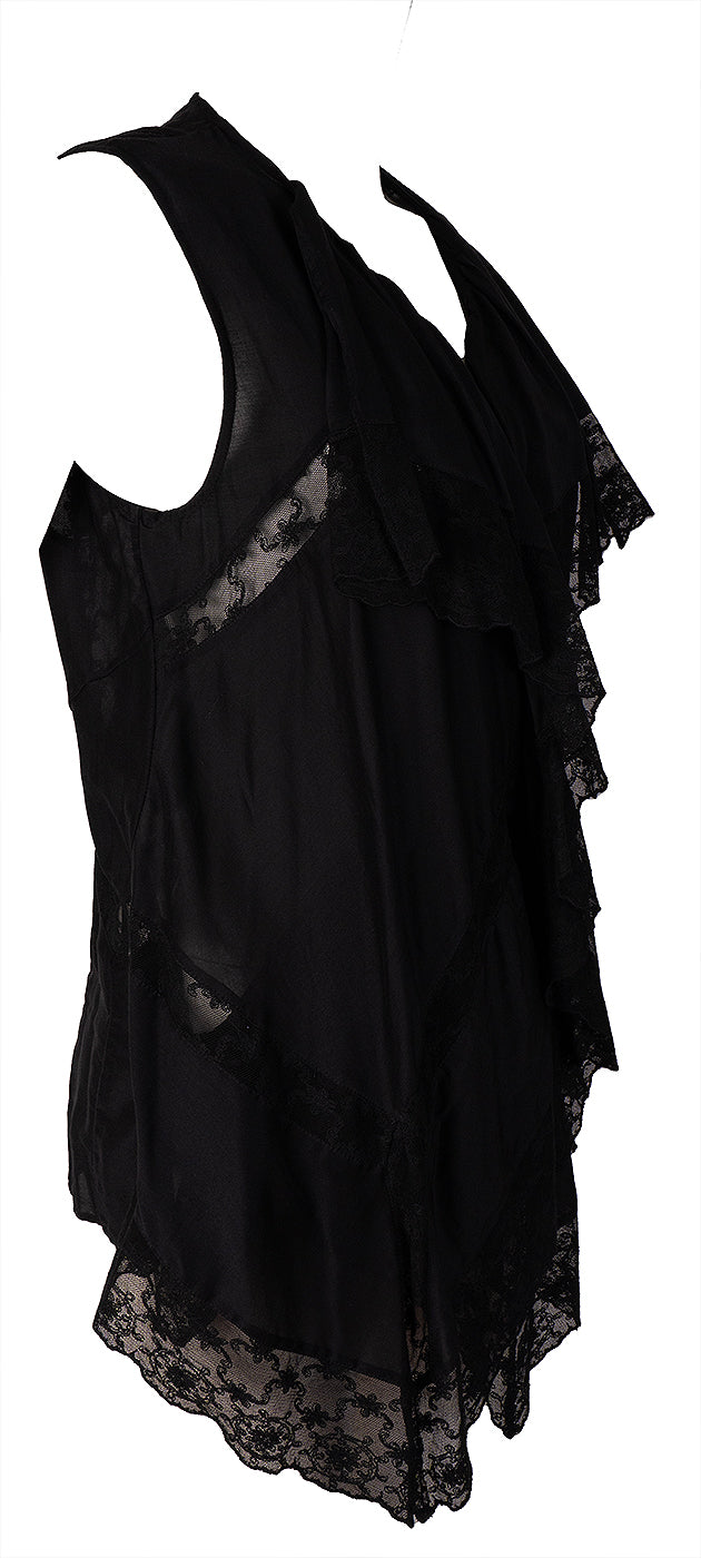 Barbara Bui Black Lace Ruffle Sleeveless Top L