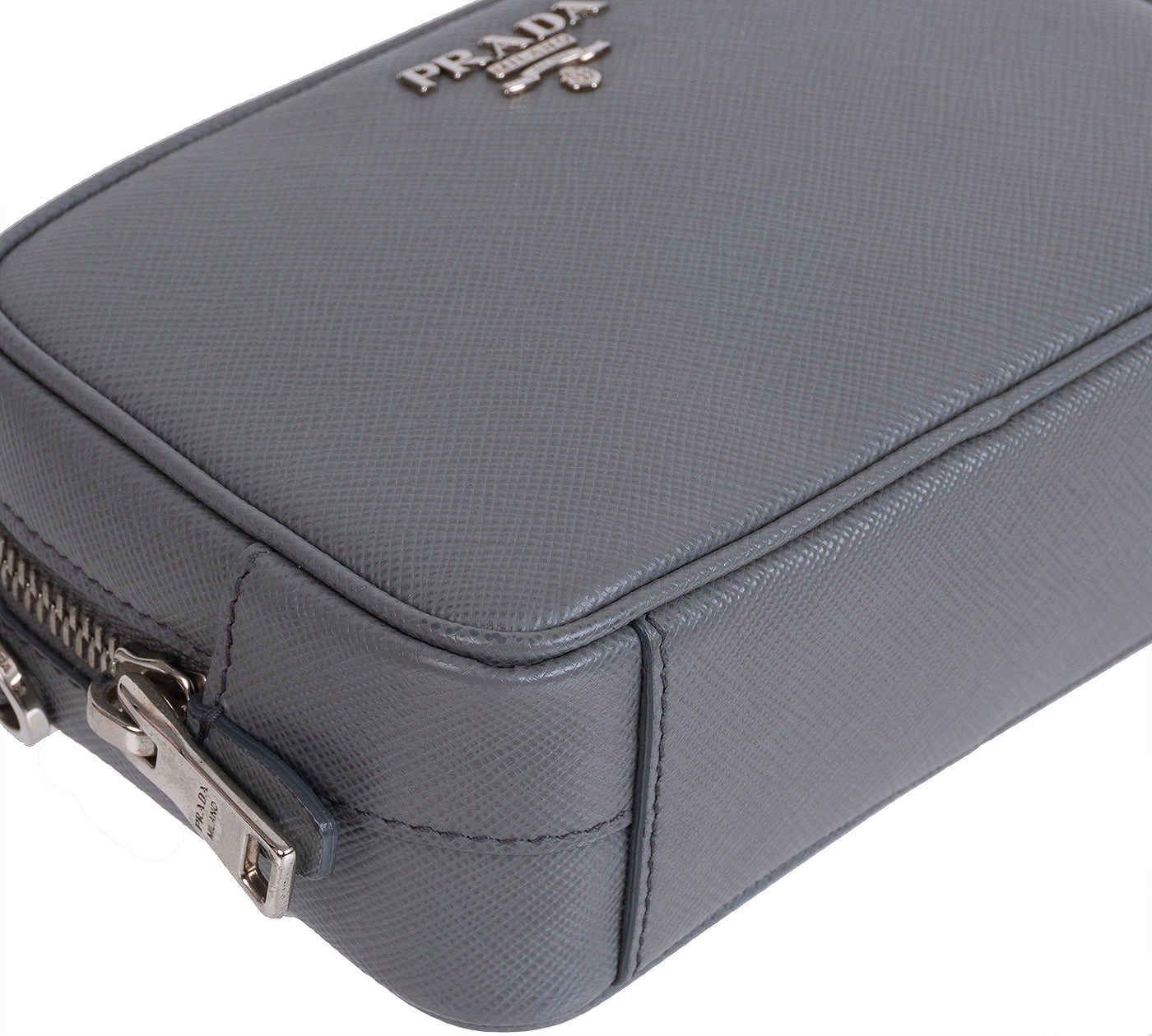 Prada Saffiano Grey Mini Camera Crossbody Bag