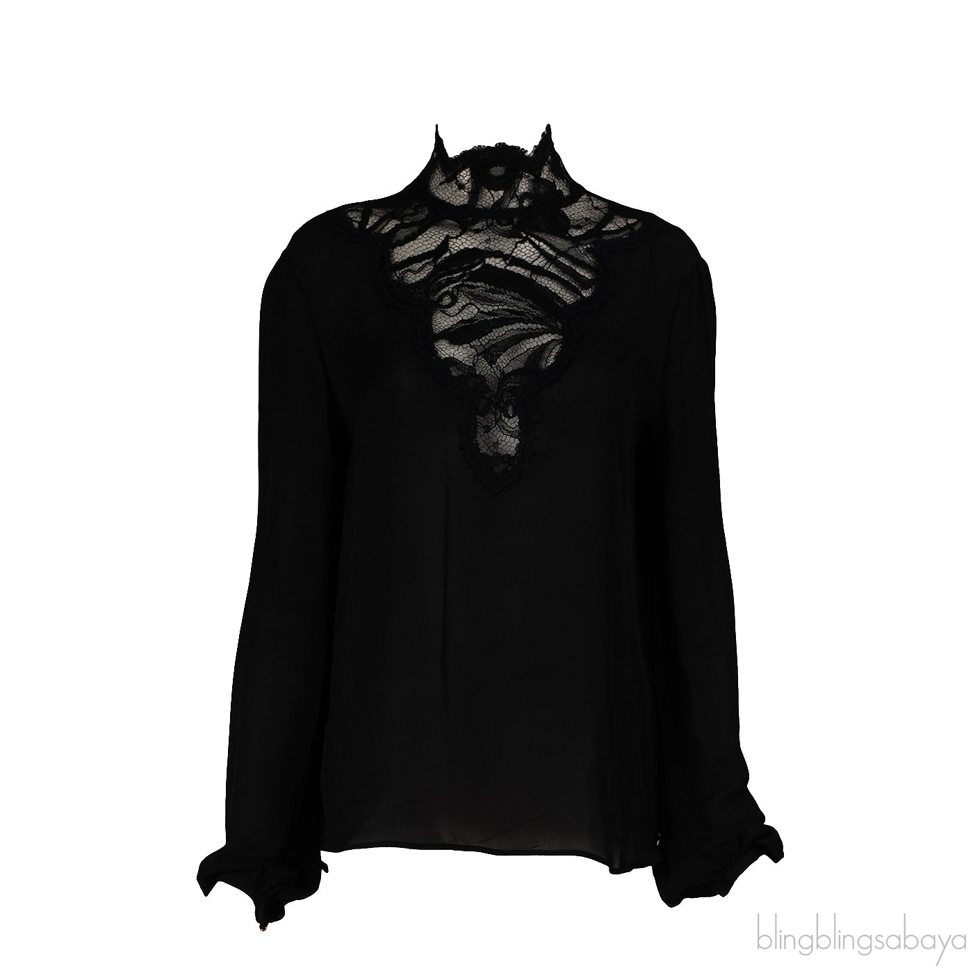 Emilio Pucci Black Silk Lace Trim Shirt & Black Lace Maxi Skirt M