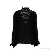 Emilio Pucci Black Silk Lace Trim Shirt & Black Lace Maxi Skirt M