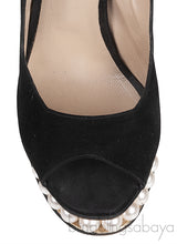 Black Satin Slingback Pearl Sandals