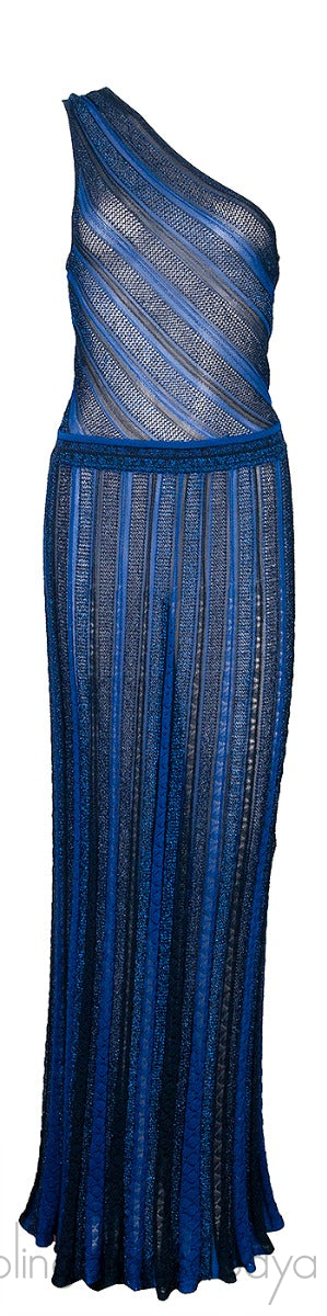 Blue & Black One Shoulder Maxi Dress