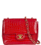 Vintage Red Crocodile CC Classic Mini Square Bag