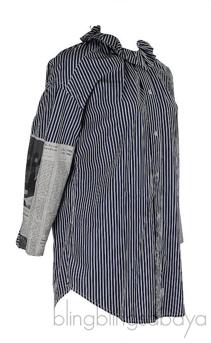 Balenciaga White Blue Stripe Newspaper Print Shirt