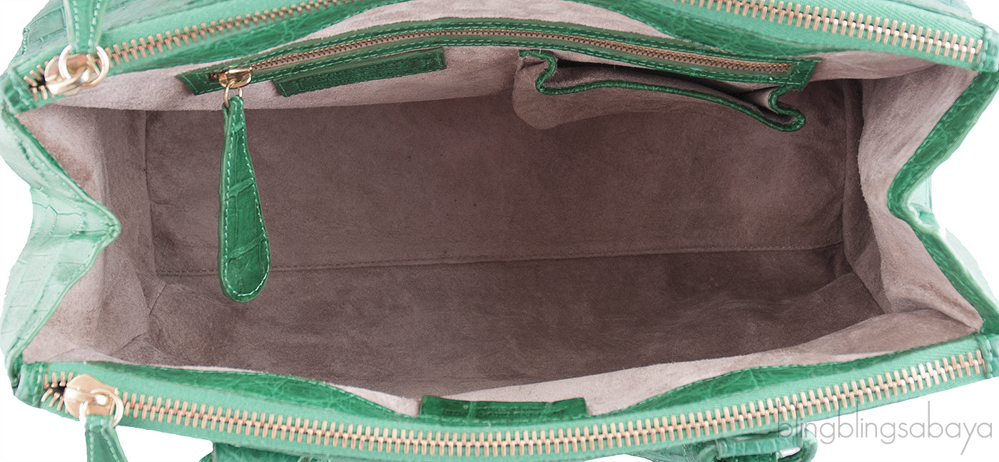 Green Double Zip Crocodile Tote Bag