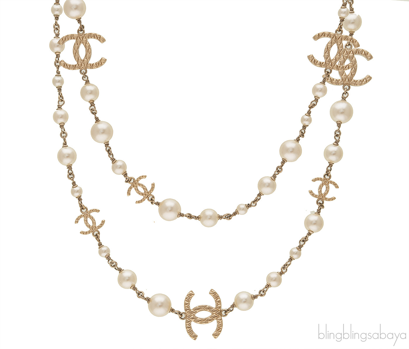 Gold CC Logo Pearl Necklace