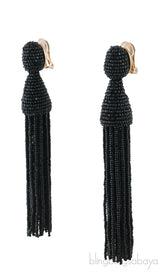 Oscar dela Renta Black Classic Long Tassle Earrings