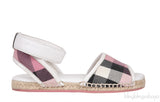 White Leather Pink Check Espadrille Kids Sandals