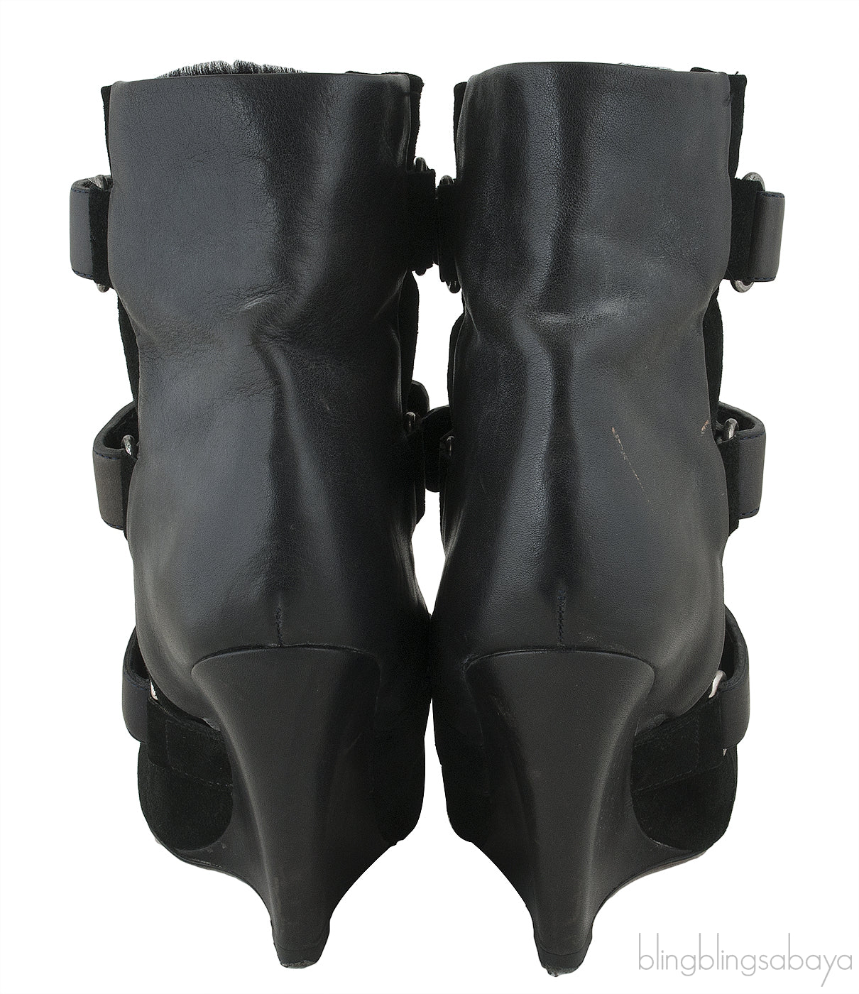 Scarlet Black Leather Wedge Boots