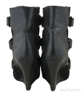 Scarlet Black Leather Wedge Boots