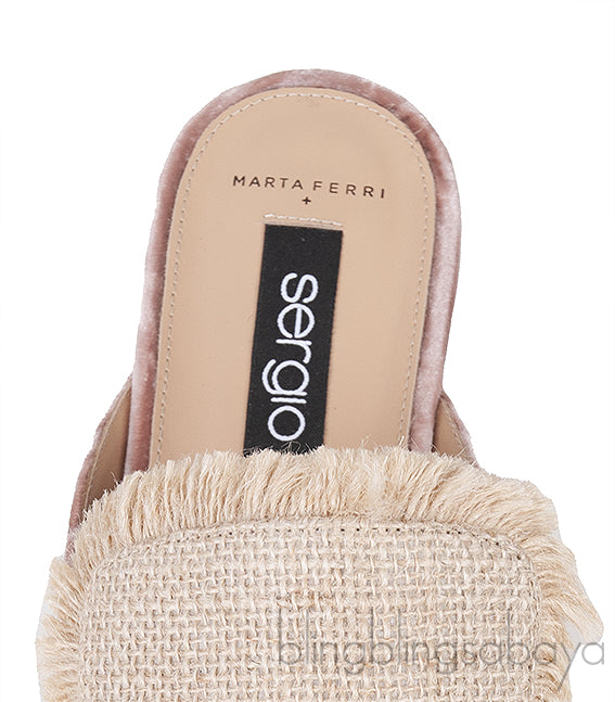 Jute Embellished Crushed Velvet Mules