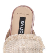 Jute Embellished Crushed Velvet Mules