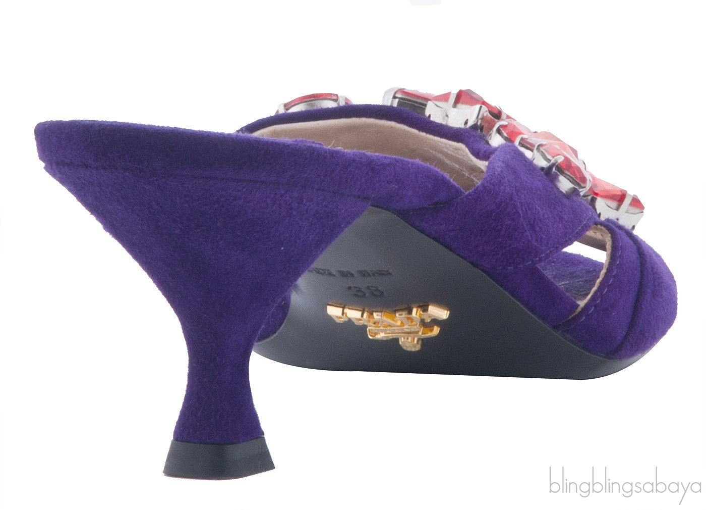 Purple Suede Red Crystal Sandals