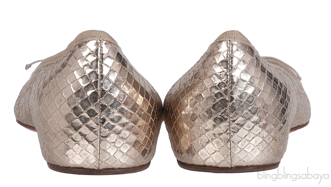 Christian Louboutin Gold Bow Flat Pointed Shoes