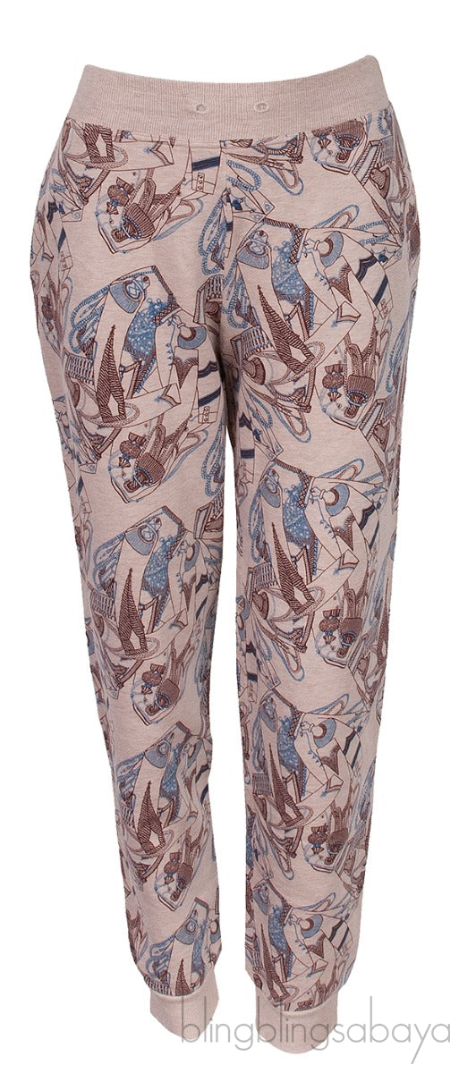 Light Brown Printed Cotton Blend Sweatshirt and Jogger