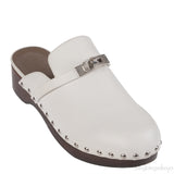Hermes Carlota White Leather Mules