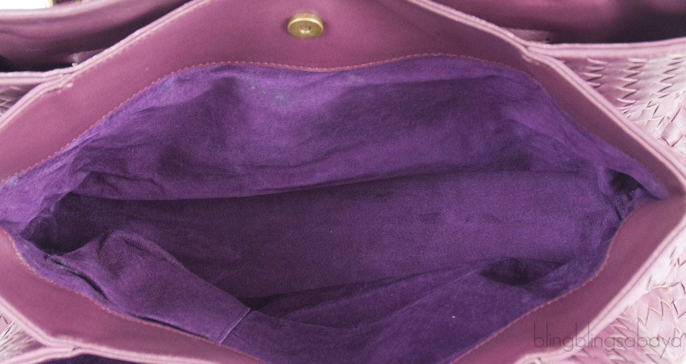 Plum Large Roma Intrecciato Leather Tote