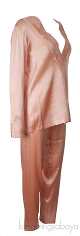Light Orange V-neck Long Sleeve Pajama Set