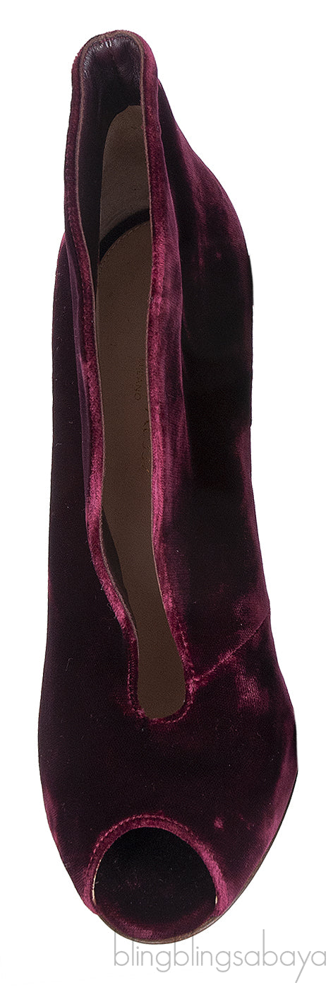 Gianvito Rossi Burgundy Velvet Ankle-Flare Boots