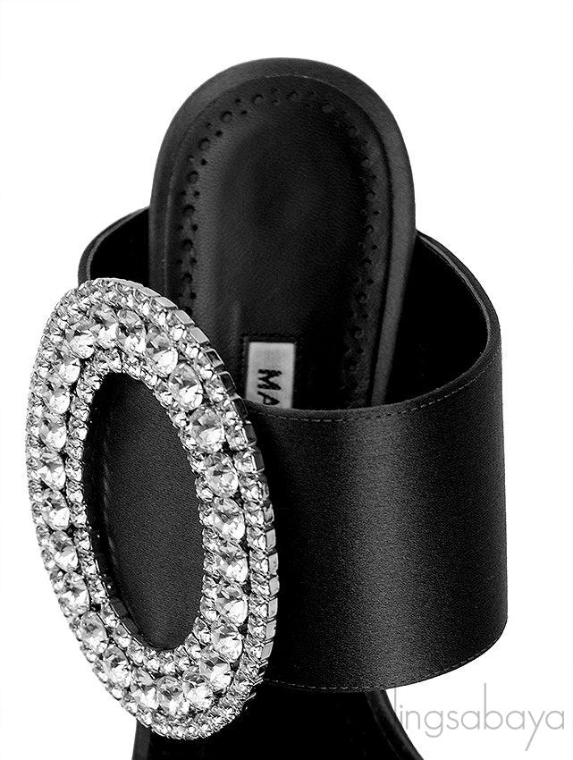 Black Satin Fibiona Slide Sandals