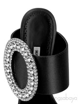 Black Satin Fibiona Slide Sandals