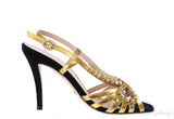 Black/Gold Velvet Nappa Crystal Zephyra Slingback Heels