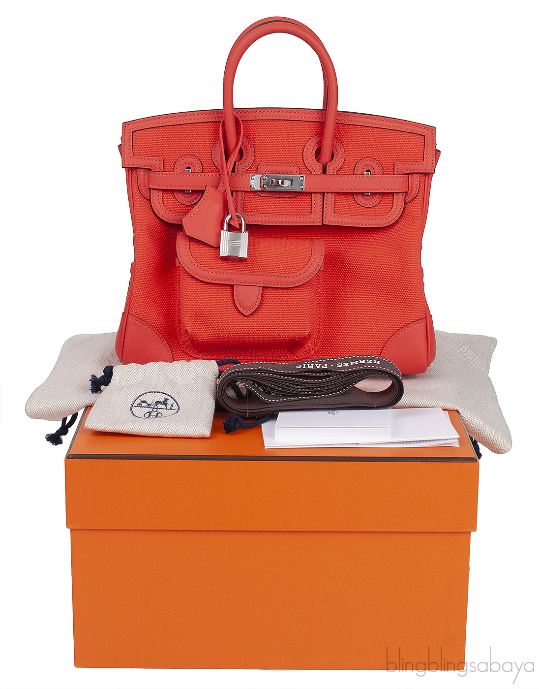 Birkin 25 Cargo Orange Field Toile Goeland Swift PHW