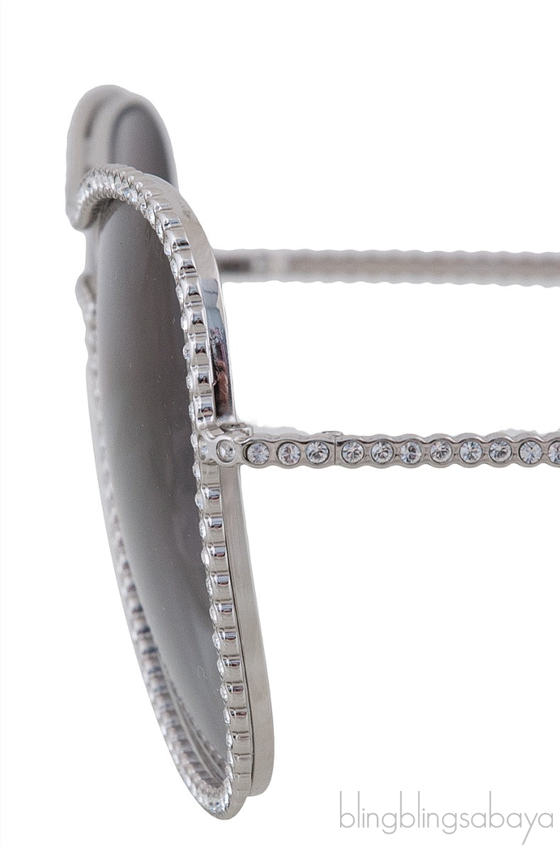 71108 Silver Crystal Aviator Sunglasses