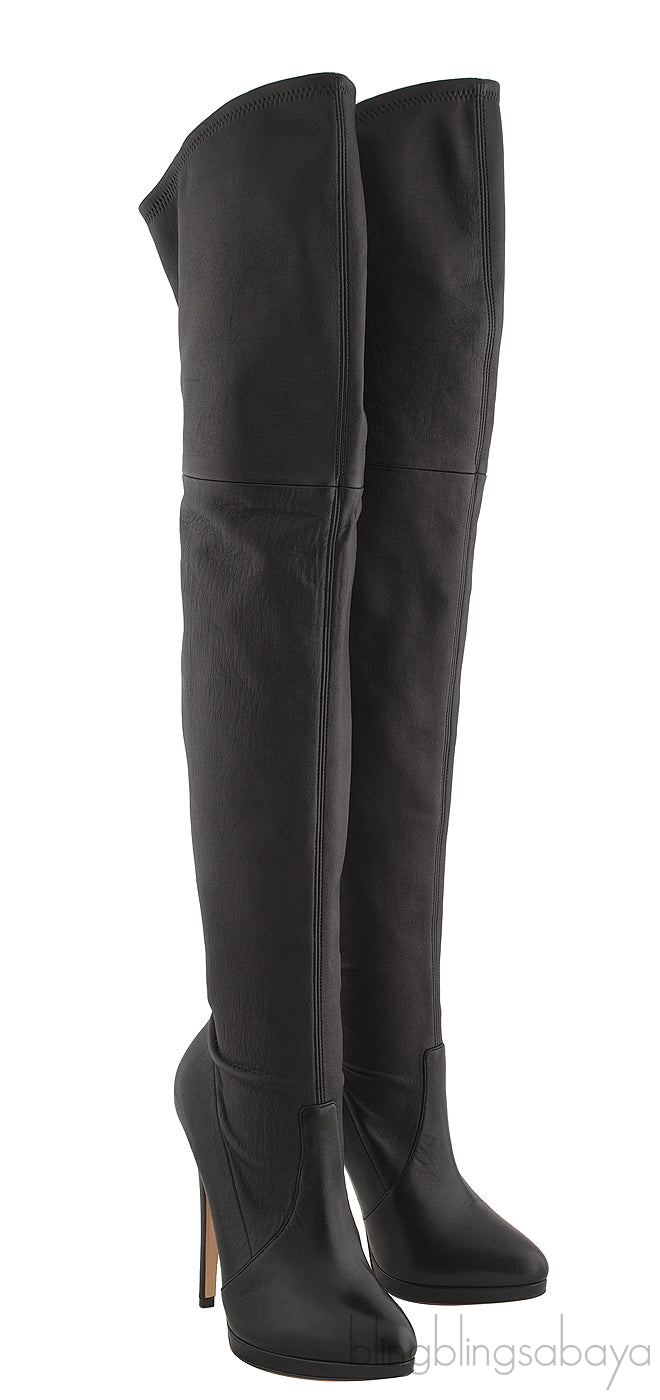 High Leg Black Leather Boots