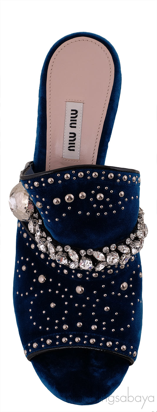 Blue Velvet Crystal Sandals