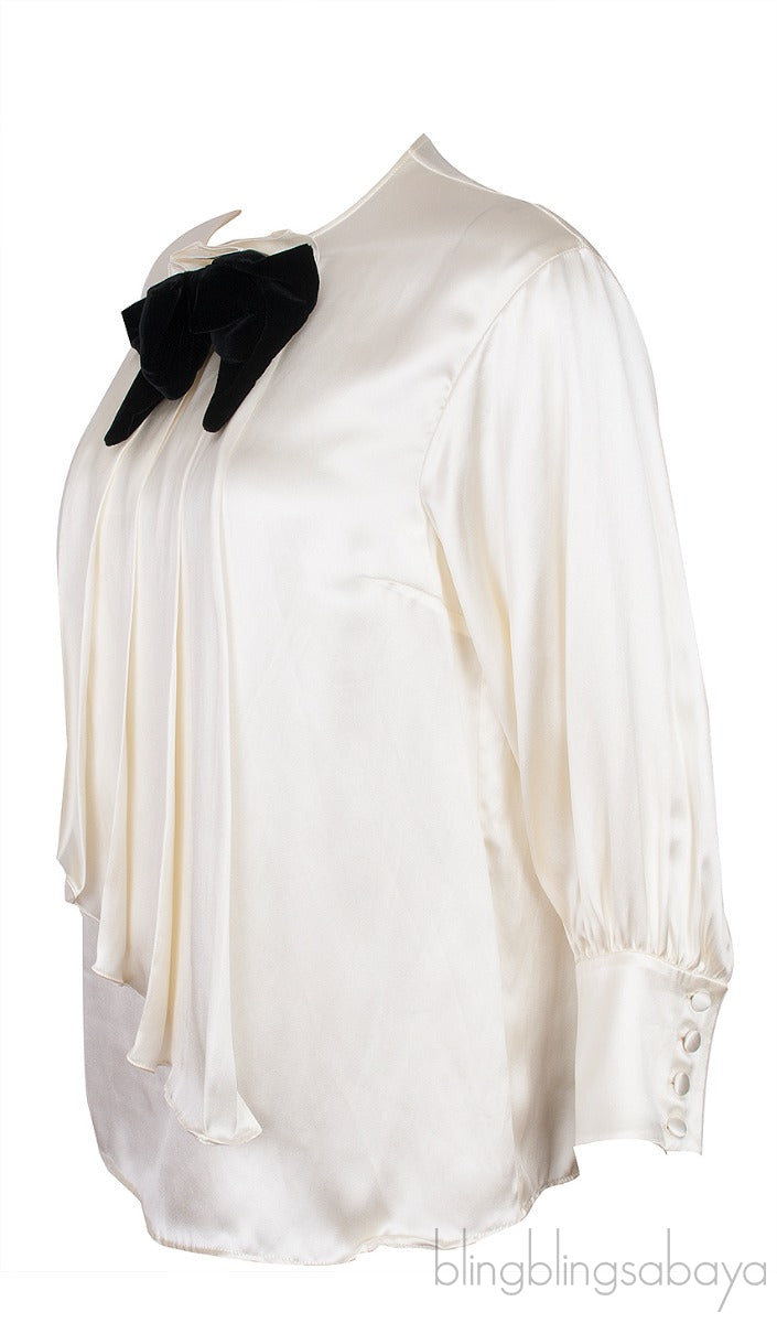 Ivory White Black Bow Shirt