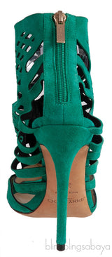 Green Suede Cut-out Peep Toe Heels