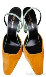 Blade Gold Velvet & Mint Green Slingback Pumps