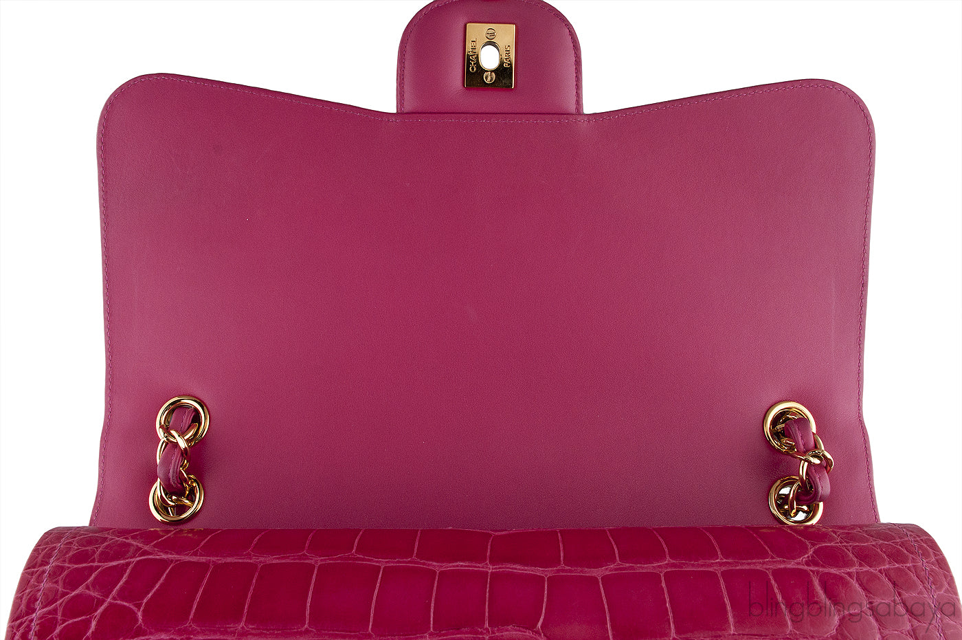 Fuchsia Crocodile Jumbo Flap Bag