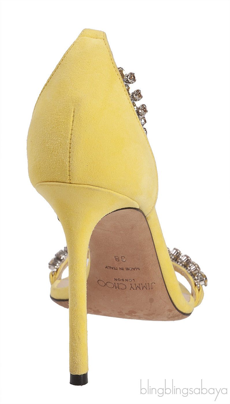 Jimmy Choo Shiloh Yellow Suede Crystal Heels