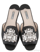 Black Crocodile Print Open Toe Slide