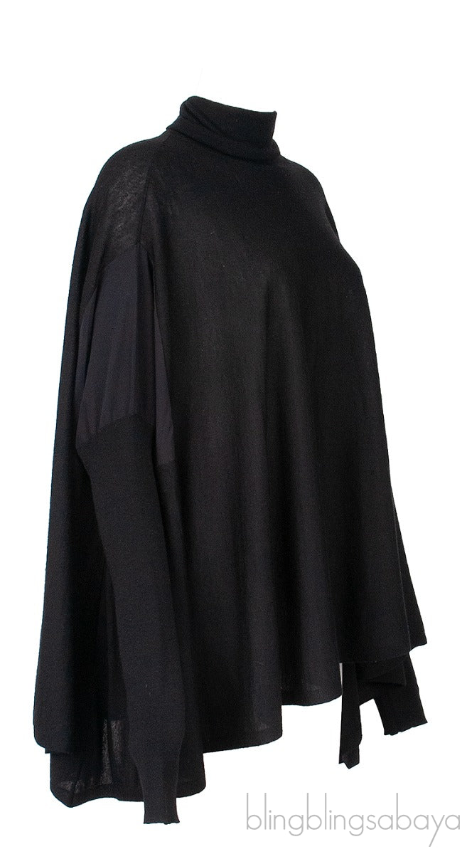 Black Long Sleeves Turtle Neck Poncho Top