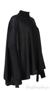 Black Long Sleeves Turtle Neck Poncho Top