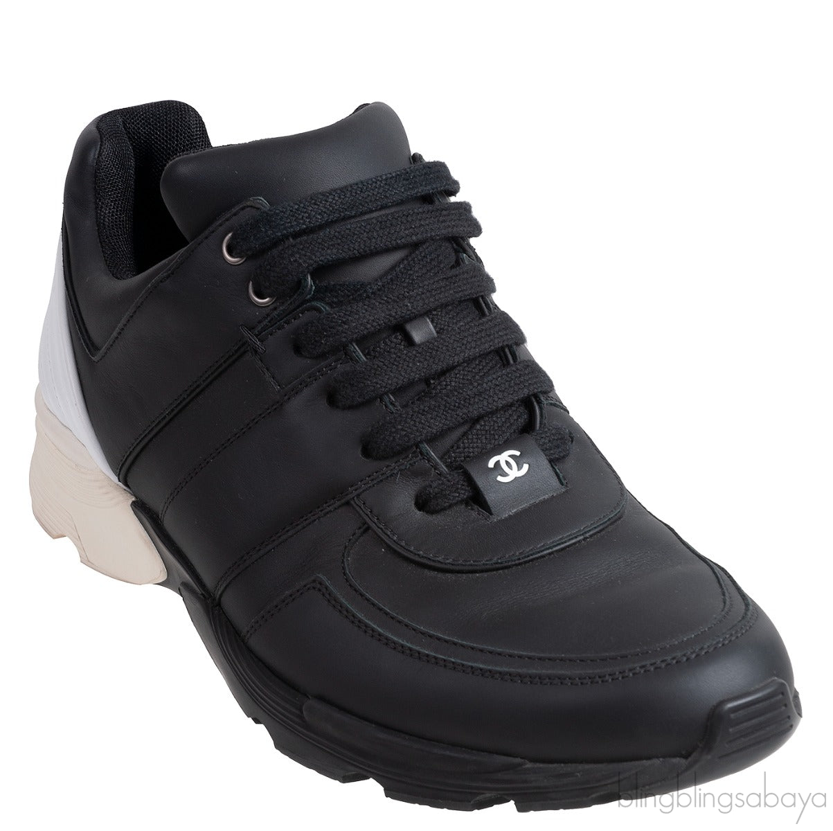 Bi-color White and Black Leather Men Sneakers