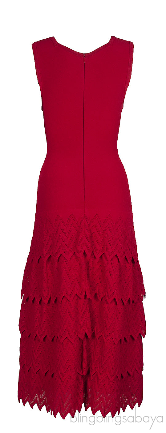 Alaia Layered Knit Red Sleeveless Dress