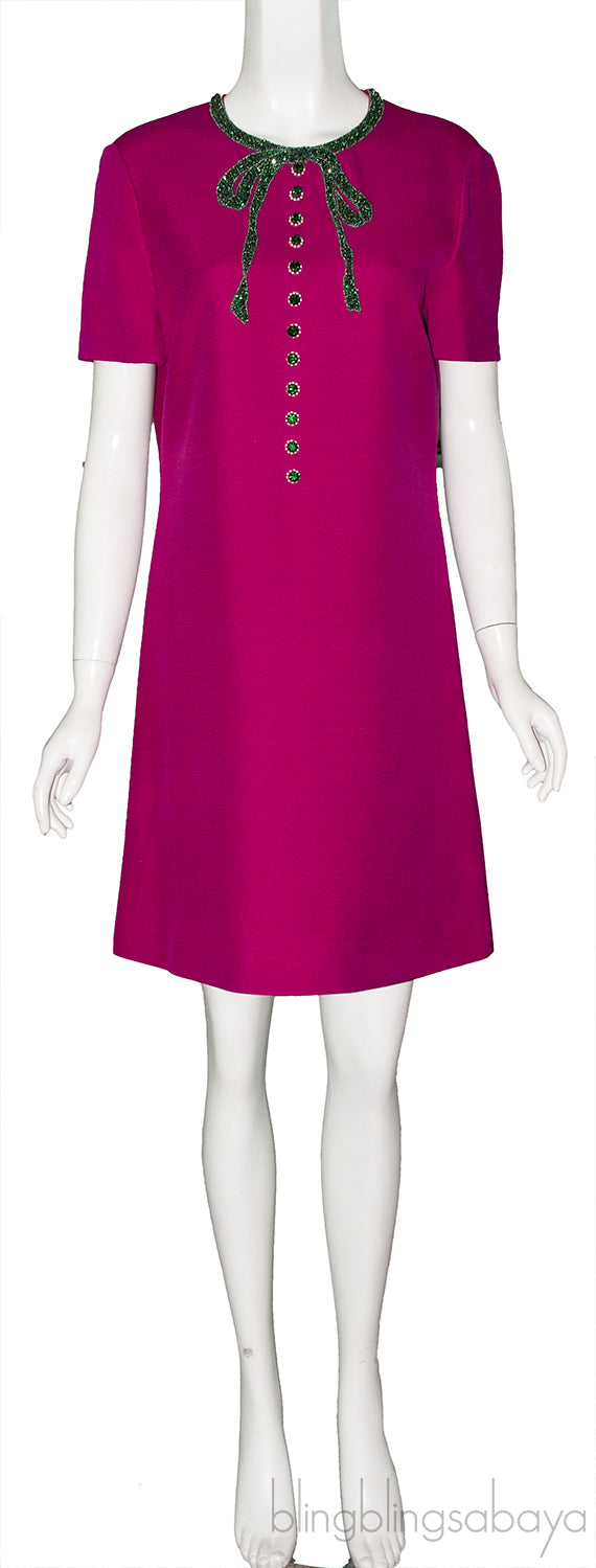 Crystal Emb. Bow Neckline Dress