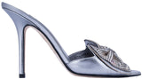Silver Leather Bow Crystal Sandals