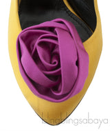 Bi-color Satin Floral Vamp Slingback