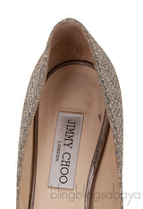 Silver Glittery Peep Toe Pump