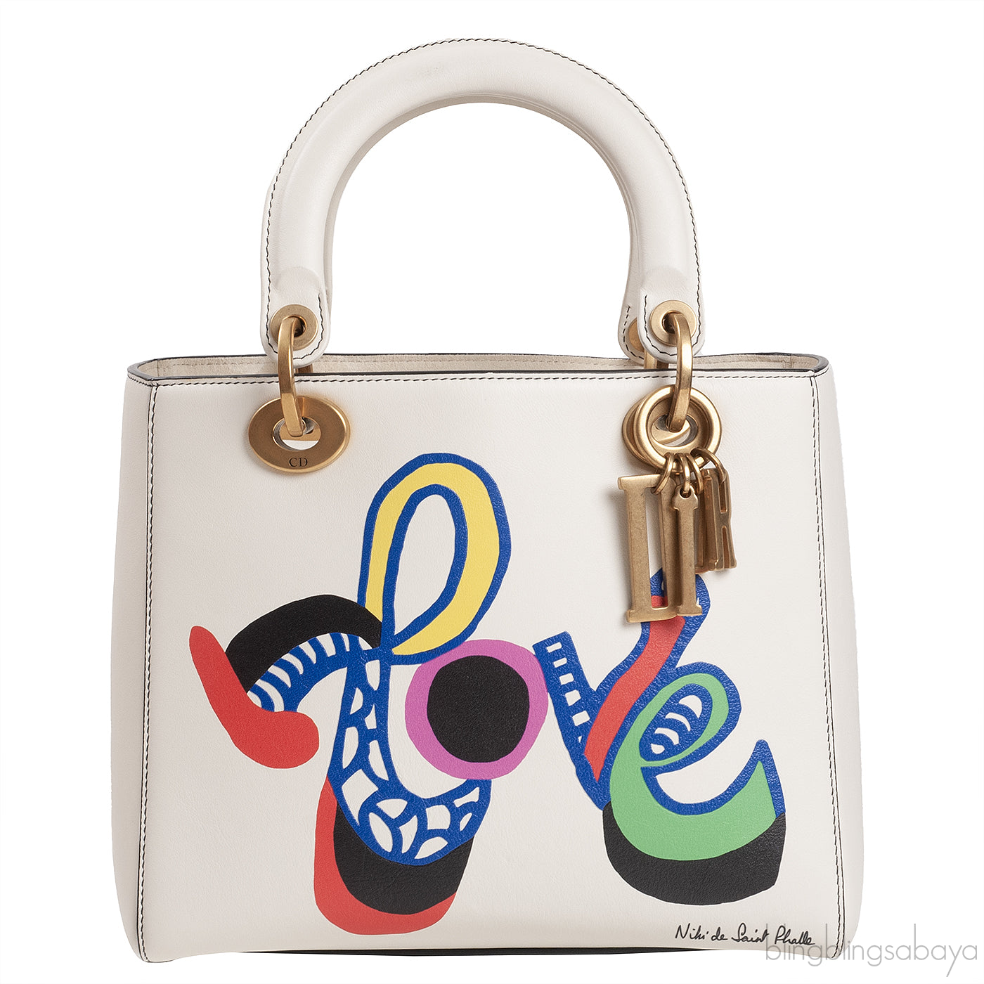 Off-White Lady Dior Calfskin Niki De Saint Phalle Love Medium Supple Bag