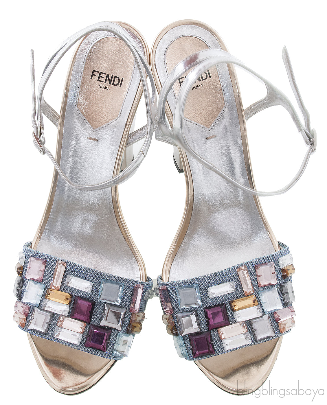 Sculpture Silver Metallic Crystal Sandals