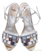 Sculpture Silver Metallic Crystal Sandals