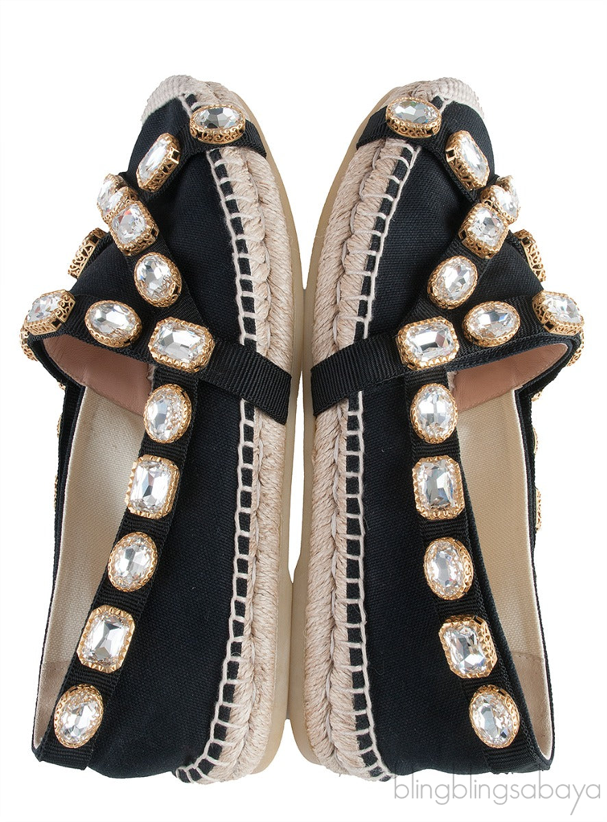 Gucci Pepita Black Canvas Crystal Espadrille