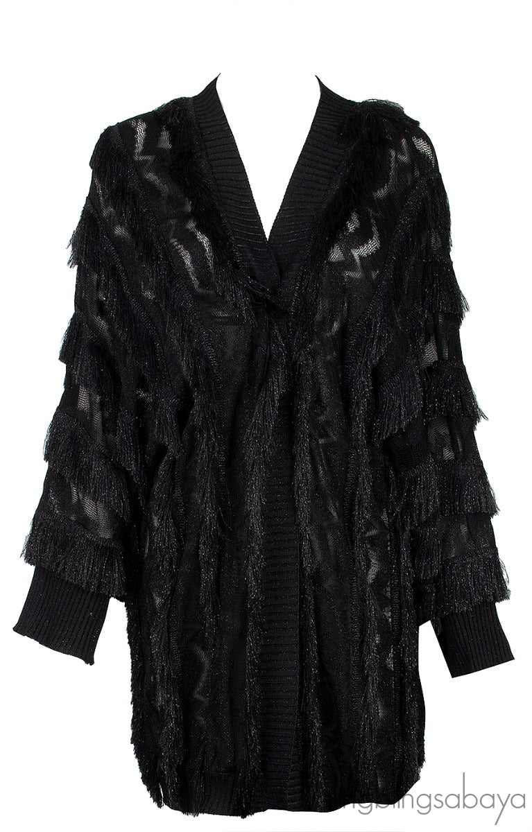 Metallic Black Fringed Cardigan