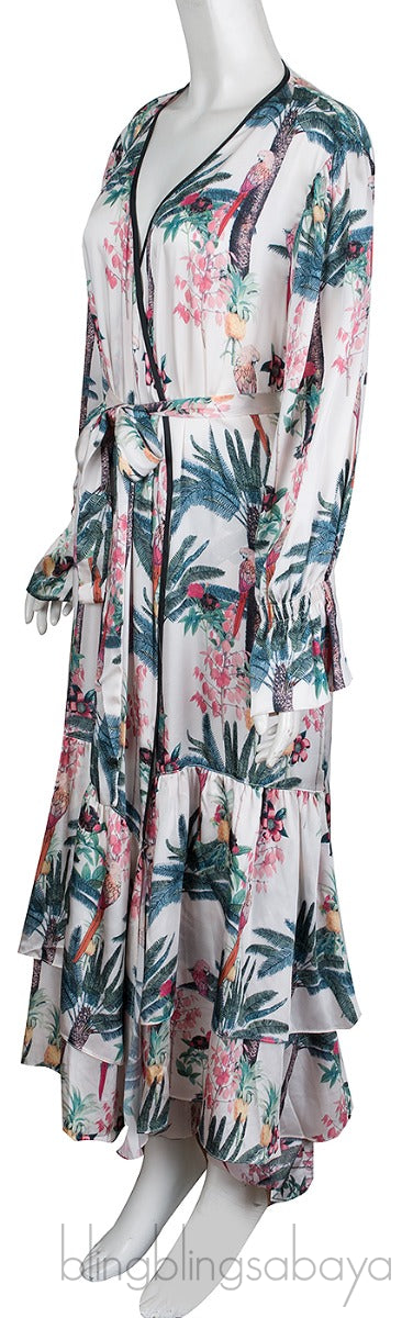 Bird Print Kimono & Bow Pants